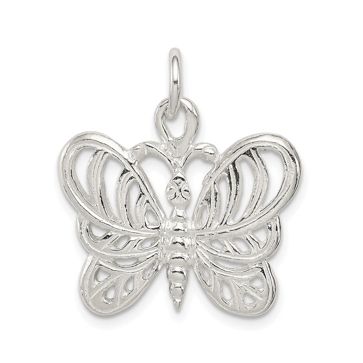 Sterling Silver Butterfly Pendant with Openwork Wings, Nature-Inspired Charm for Women