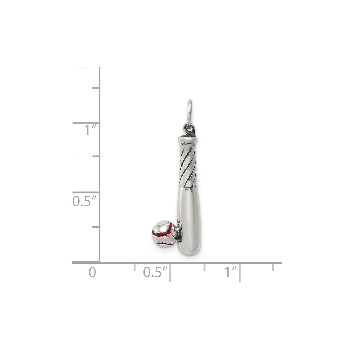 Sterling Silver Baseball Bat and Ball Pendant with Red Stitched Details, Sports Charm