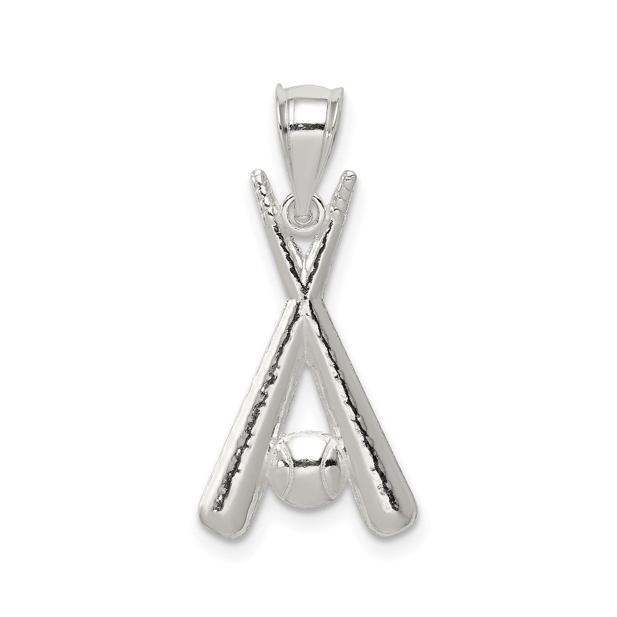 Sterling Silver Baseball Pendant with Crossed Bats and Ball Design, Athletic Charm