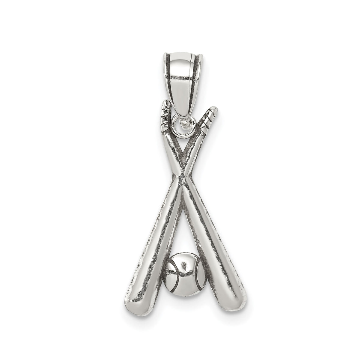 Sterling Silver Baseball Pendant with Crossed Bats and Detailed Ball, Unisex Sports Jewelry