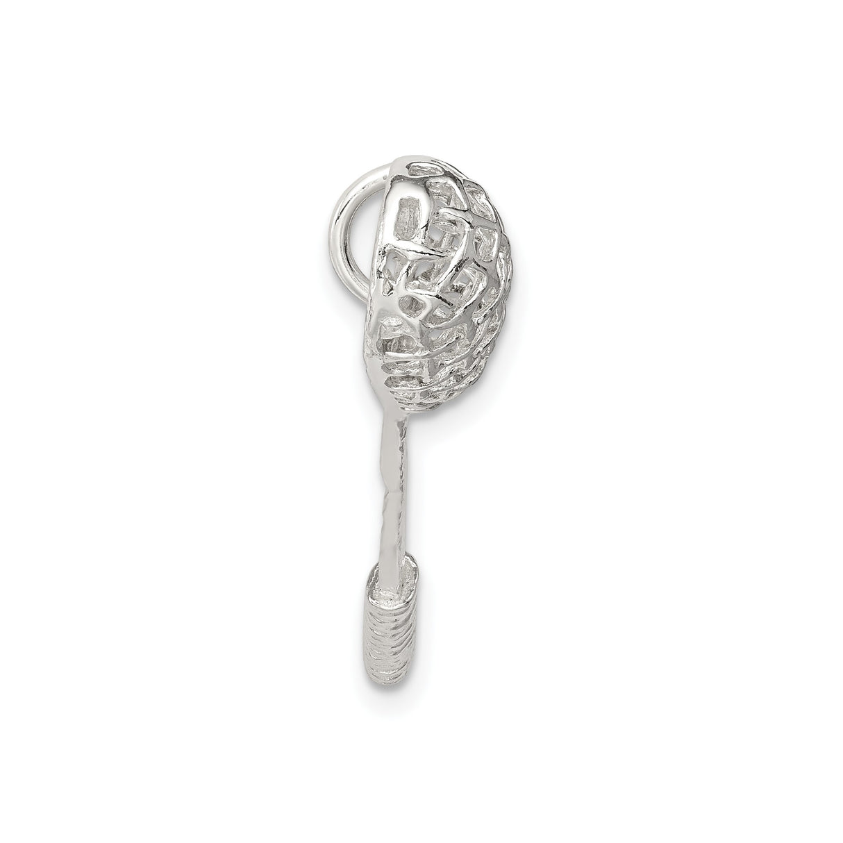Sterling Silver Lacrosse Stick Pendant with Mesh Netting Detail Sports Charm