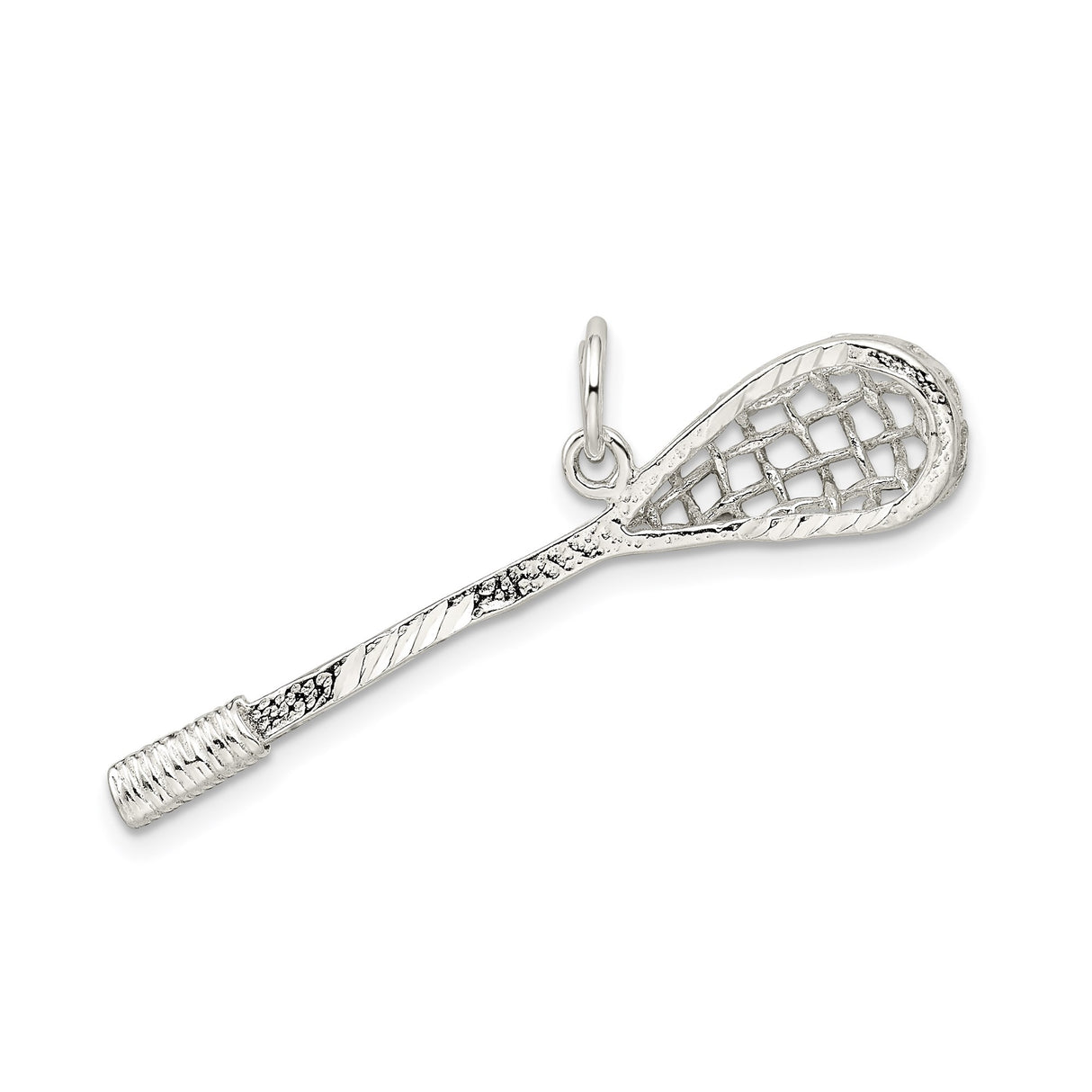 Sterling Silver Lacrosse Stick Pendant with Mesh Netting Detail Sports Charm