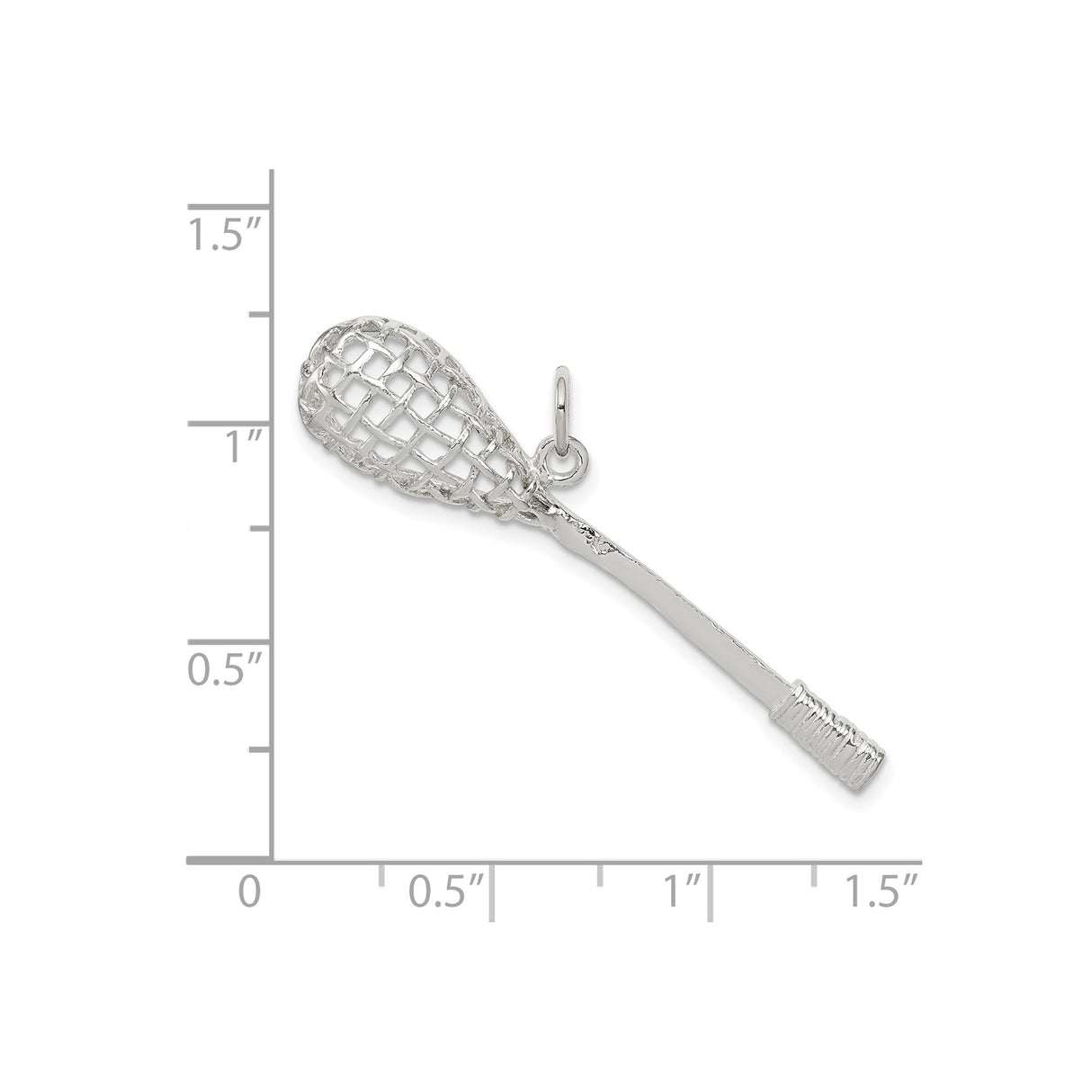 Sterling Silver Lacrosse Stick Pendant with Mesh Netting Detail Sports Charm