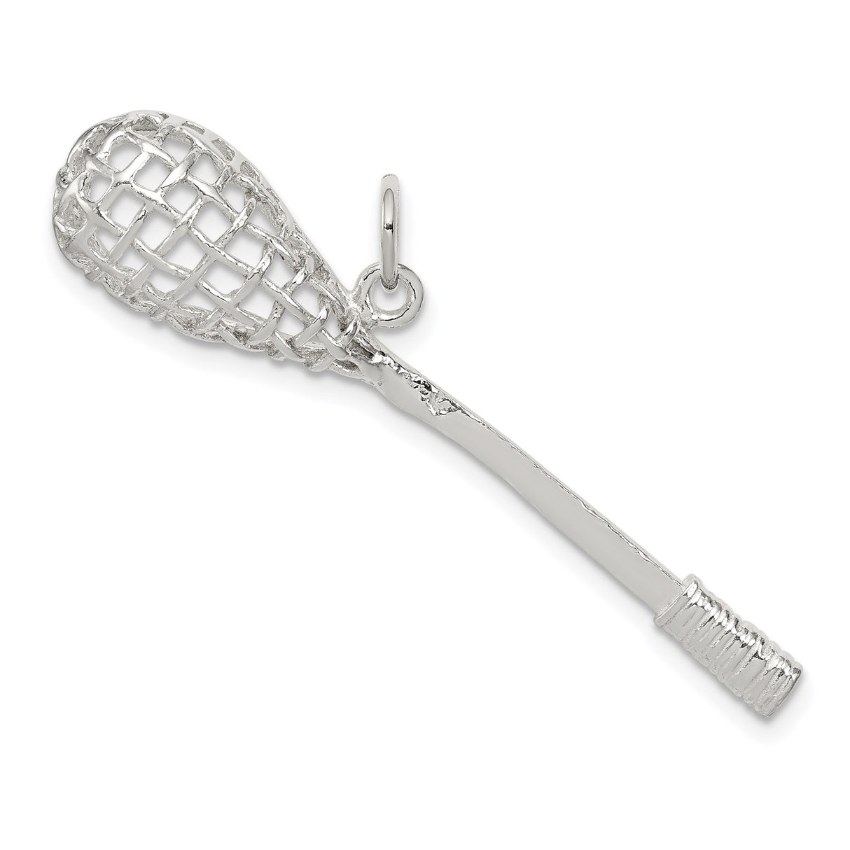 Sterling Silver Lacrosse Stick Pendant with Mesh Netting Detail Sports Charm