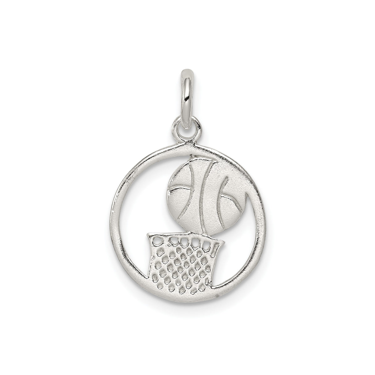 Sterling Silver Basketball Pendant Charm with Ball and Hoop Design, Unisex Sports Jewelry