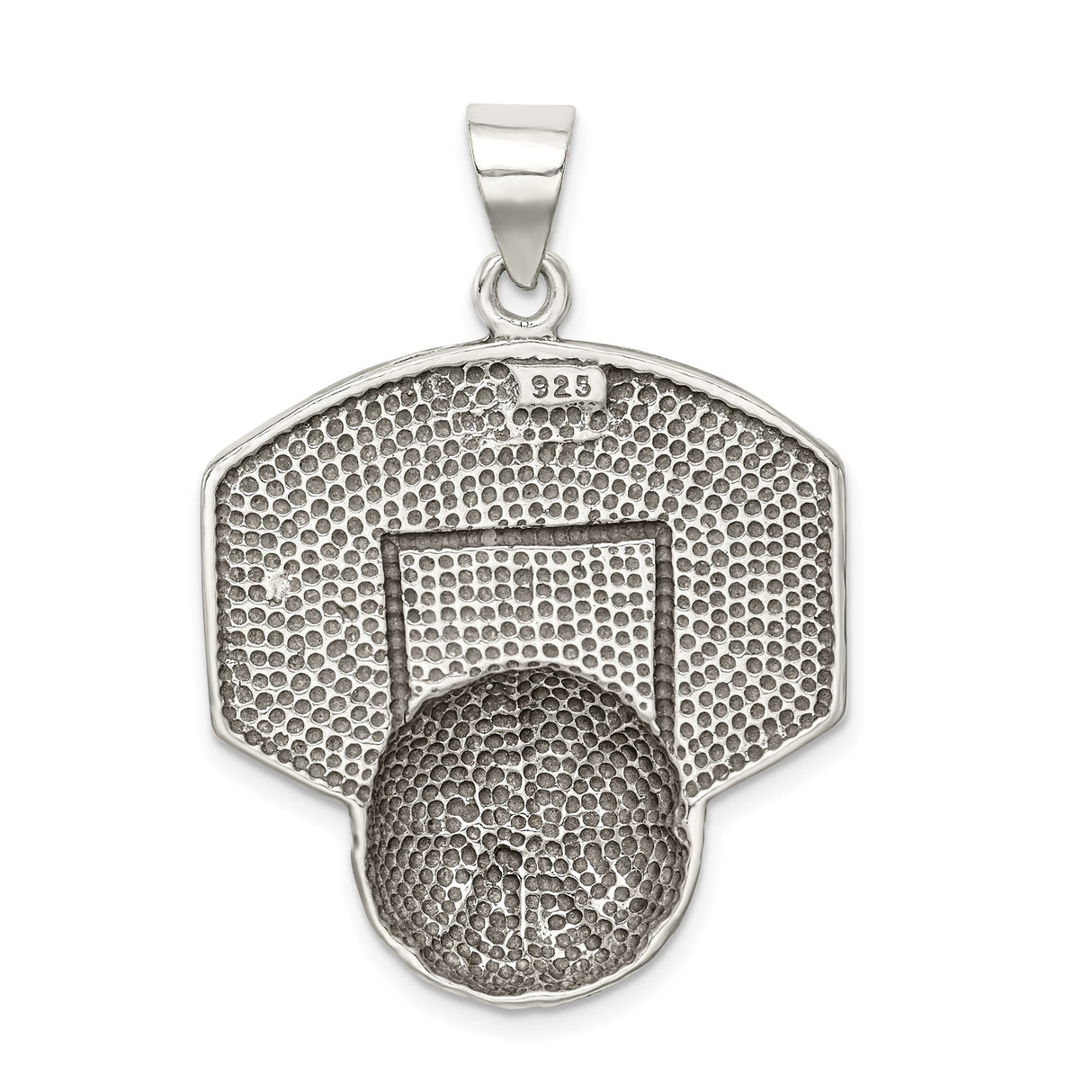 Sterling Silver Basketball Pendant with Detailed Backboard and Hoop Design