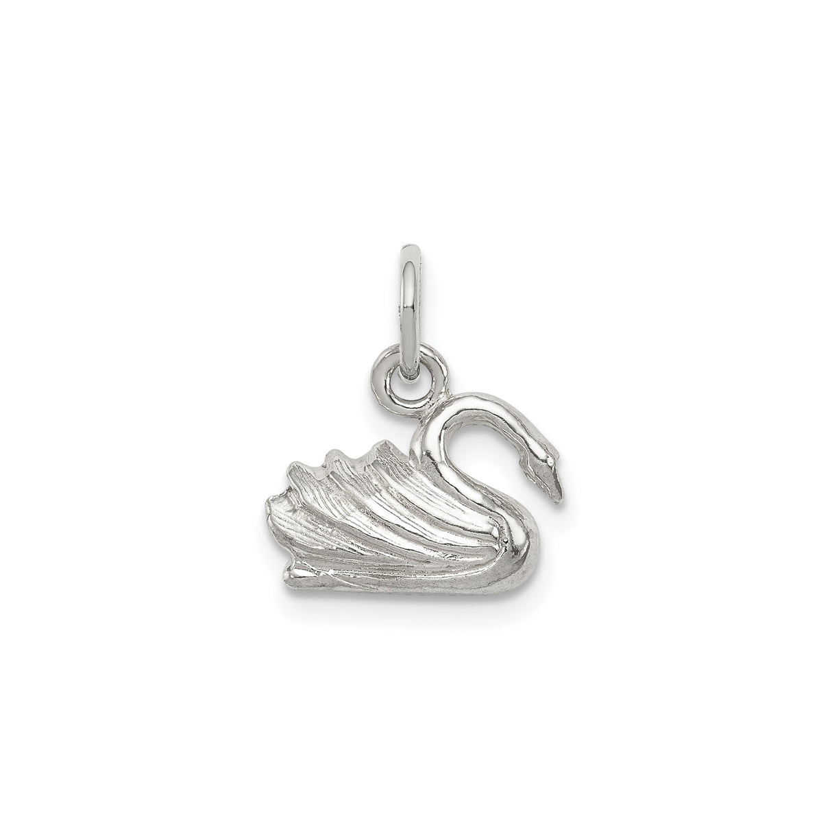 Sterling Silver Swan Pendant Charm with Detailed Wings, Nature Inspired Bird Design