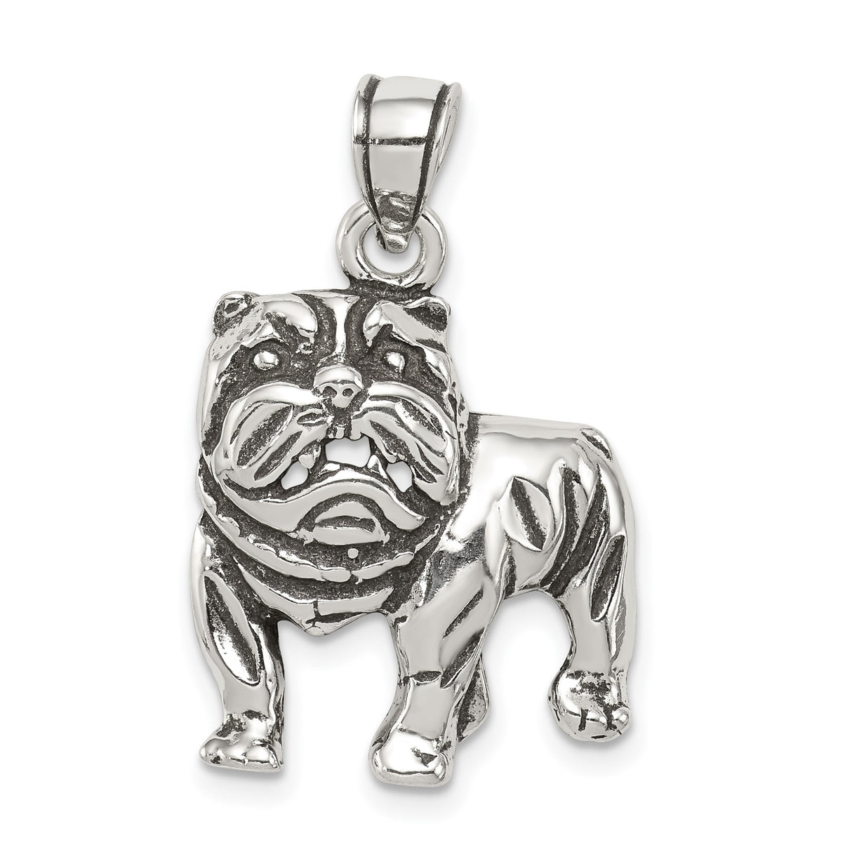 Sterling Silver Bulldog Pendant with Realistic 3D Dog Design, Unisex Animal Charm
