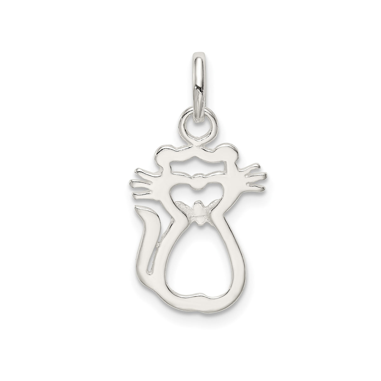 Sterling Silver Cat Pendant with Textured Openwork and Bow Tie Accent for Women and Girls