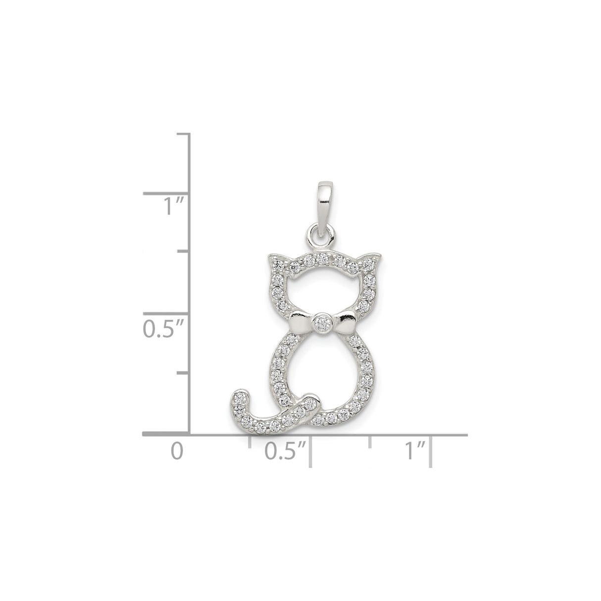 Sterling Silver Cat Pendant with Cubic Zirconia and Bow Accent, Openwork Design for Women