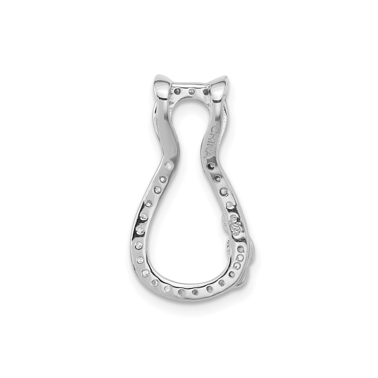 Sterling Silver Cat Pendant with Cubic Zirconia, Minimalist Feline Silhouette Jewelry for Women