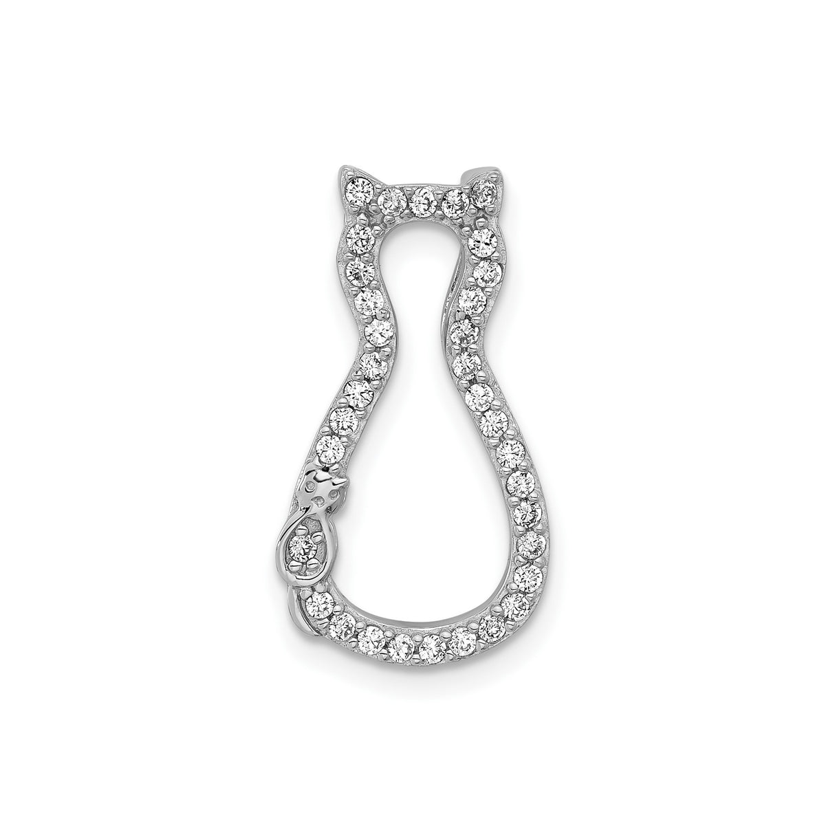 Sterling Silver Cat Pendant with Cubic Zirconia, Minimalist Feline Silhouette Jewelry for Women