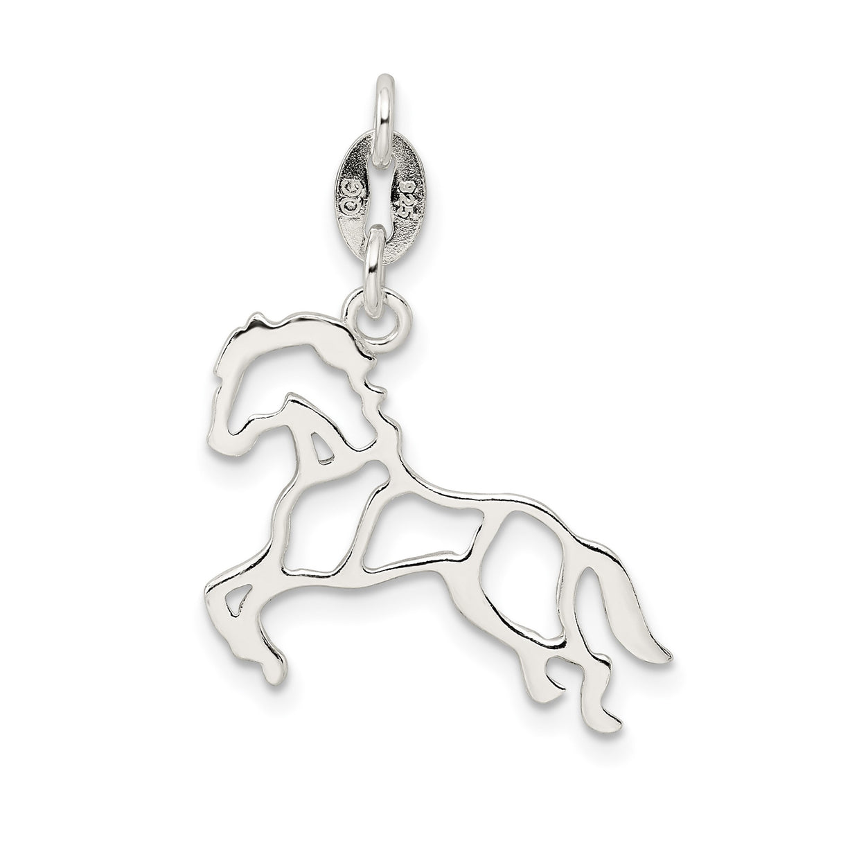 Sterling Silver Galloping Horse Pendant, Open Outline Equestrian Charm for Women