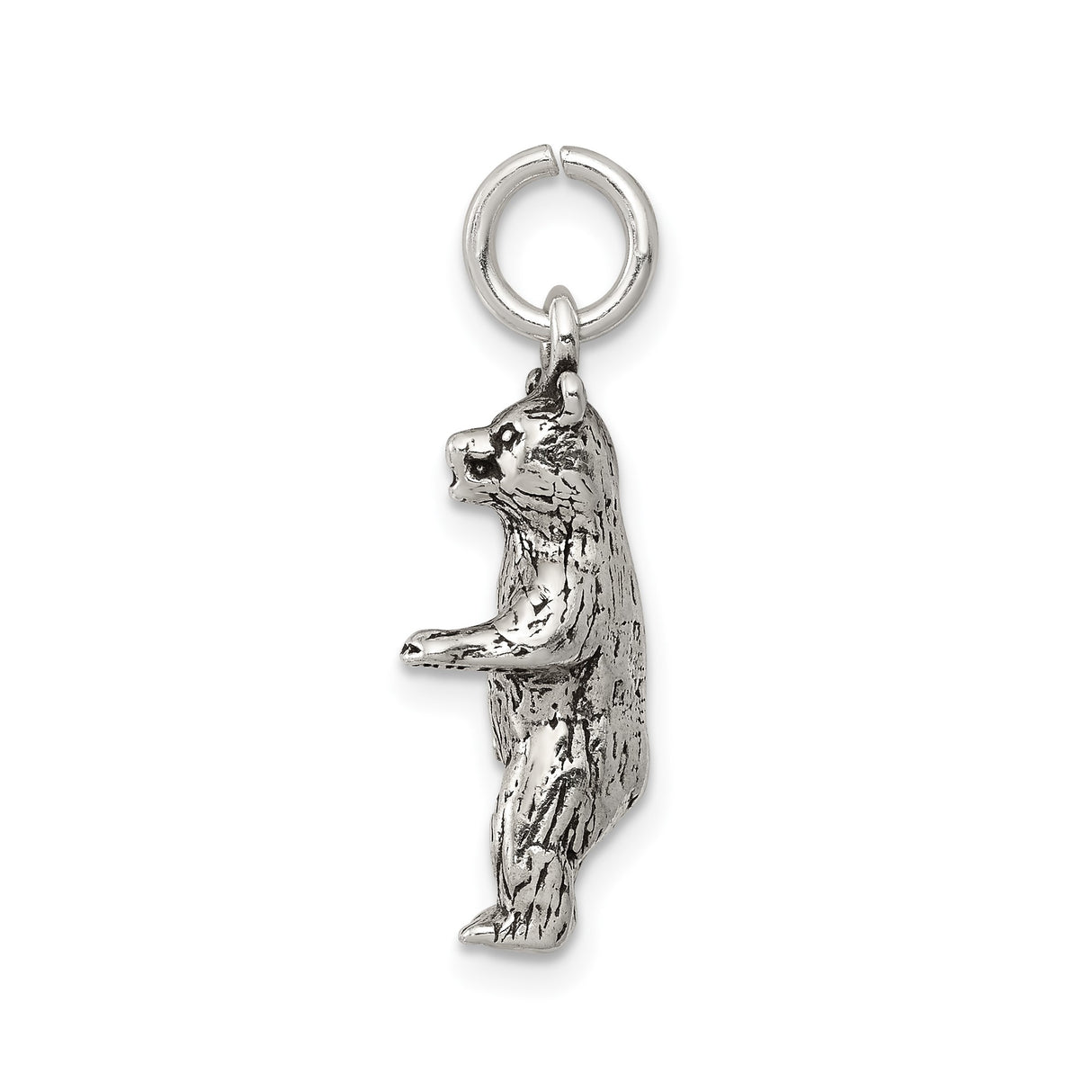 Sterling Silver Bear Pendant Charm with Textured Wildlife Design, Unisex Nature Jewelry