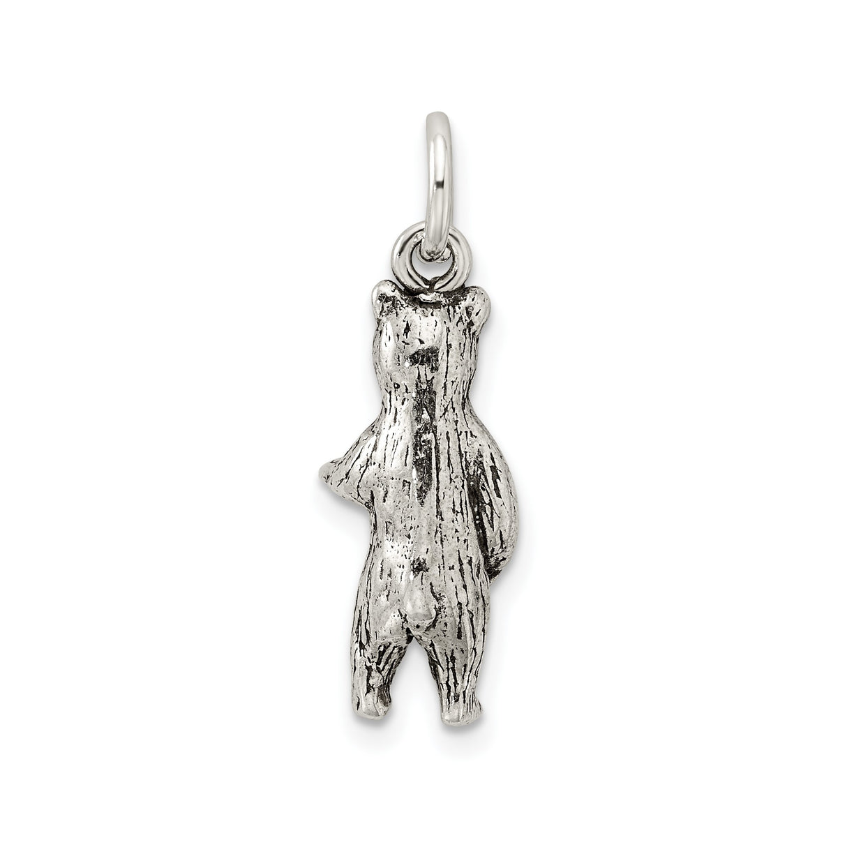 Sterling Silver Bear Pendant Charm with Textured Wildlife Design, Unisex Nature Jewelry