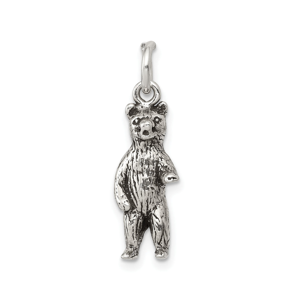 Sterling Silver Bear Pendant Charm with Textured Wildlife Design, Unisex Nature Jewelry