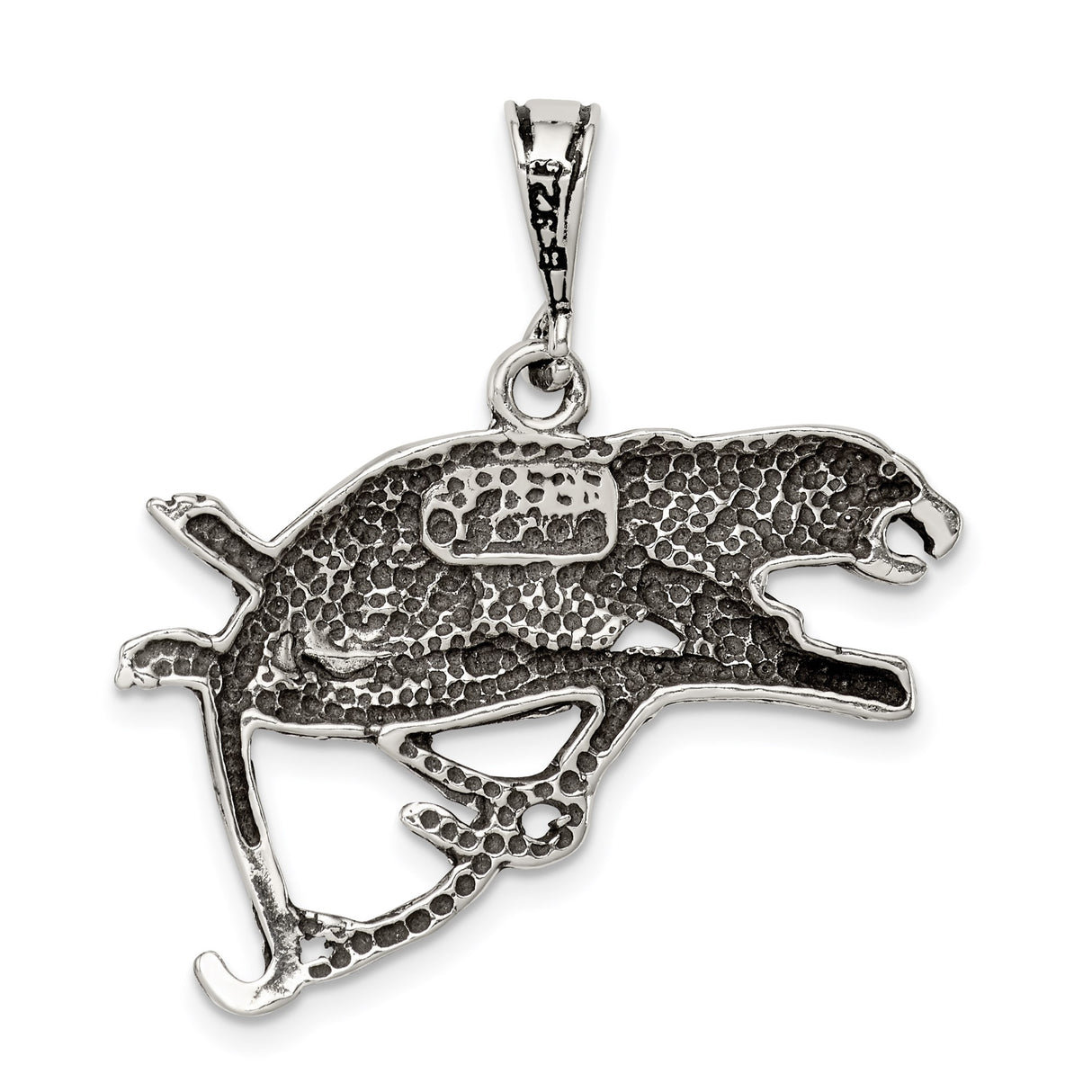 Sterling Silver Jaguar Pendant with Spotted Big Cat on Tree Branch, Jungle Animal Charm