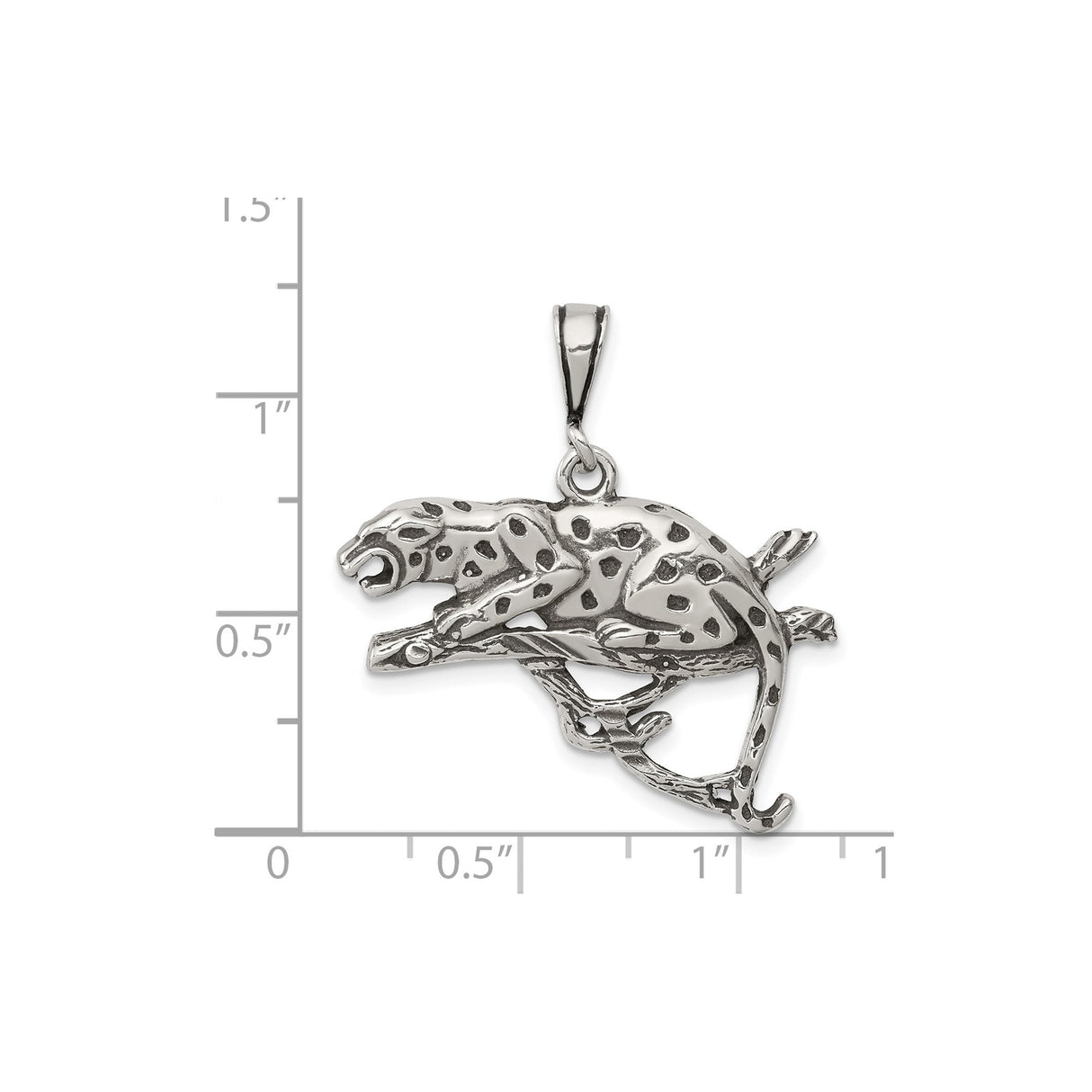 Sterling Silver Jaguar Pendant with Spotted Big Cat on Tree Branch, Jungle Animal Charm