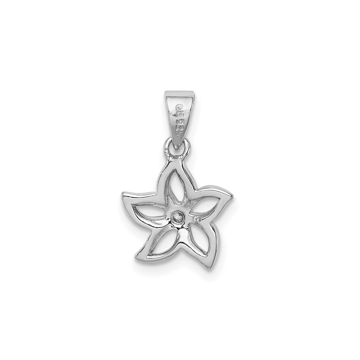 Sterling Silver Floral Pendant with Cubic Zirconia, Openwork Five-Petal Design, Botanical Style
