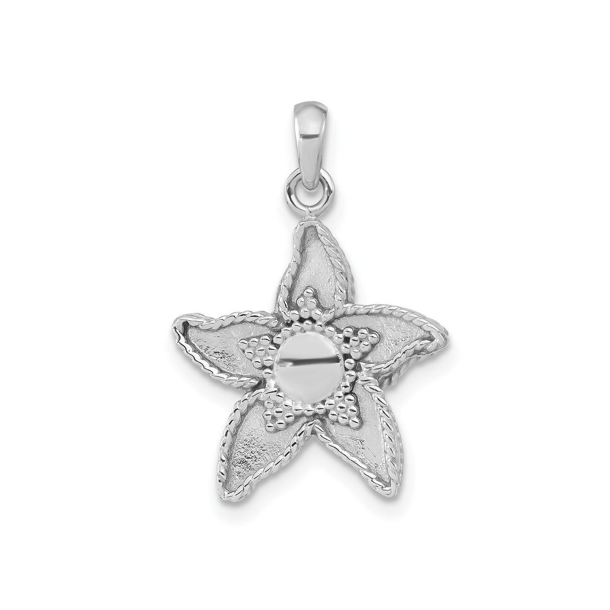 Sterling Silver Starfish Pendant with Textured Design and Polished Center for Women