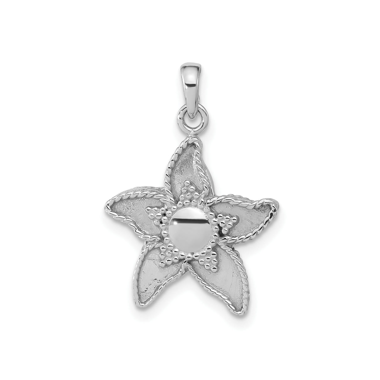 Sterling Silver Starfish Pendant with Textured Design and Polished Center for Women