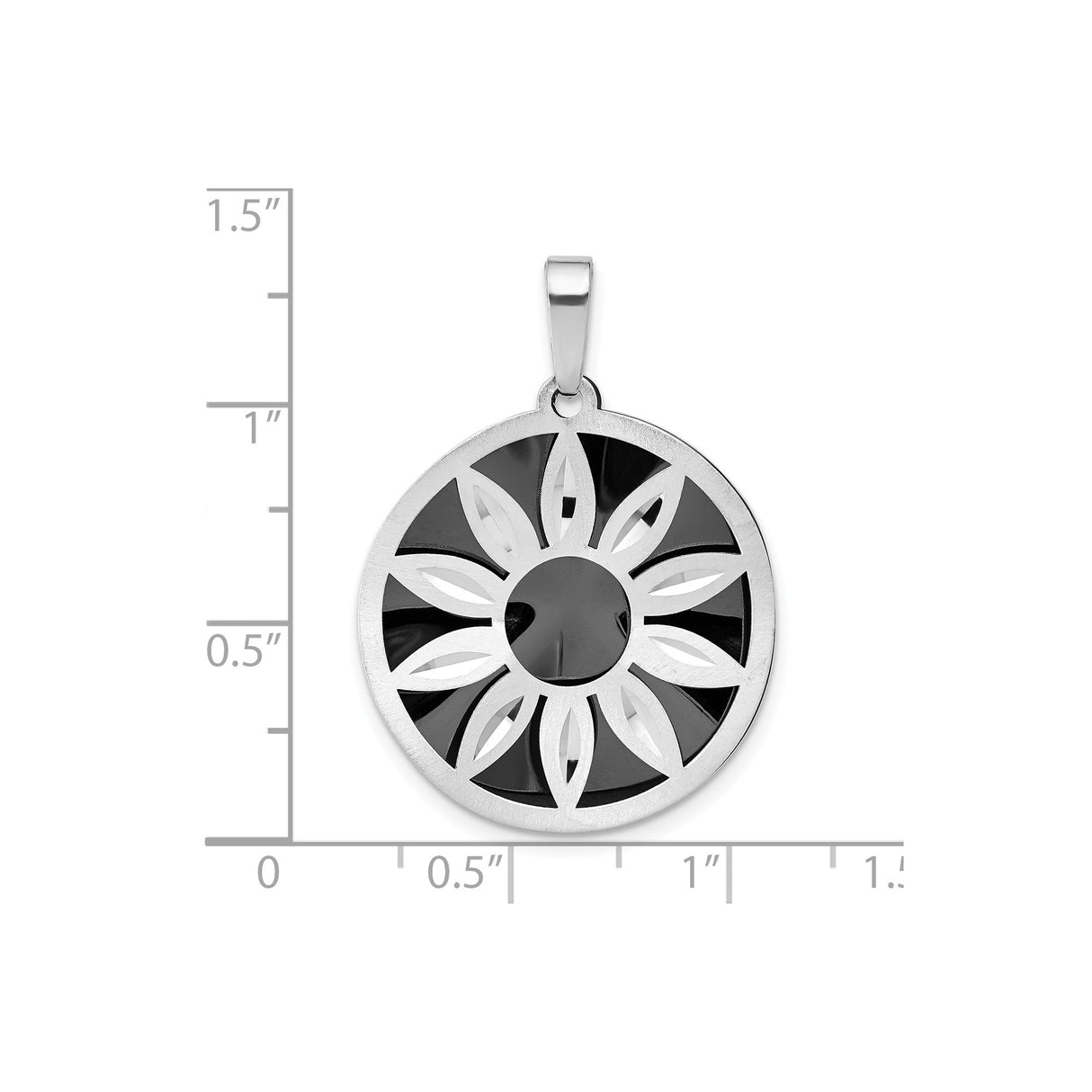Sterling Silver Floral Pendant with Black Enamel Accents, Sunburst Cutout Design for Women