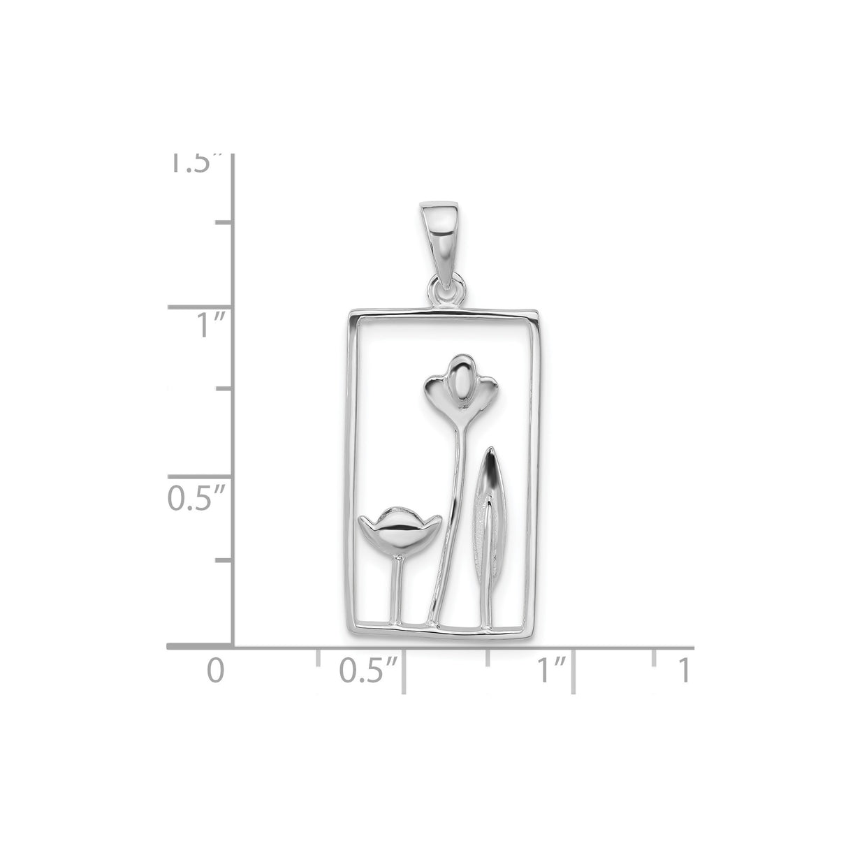 Sterling Silver Floral Pendant with Open-Frame Rectangle and Nature-Inspired Blooming Flowers