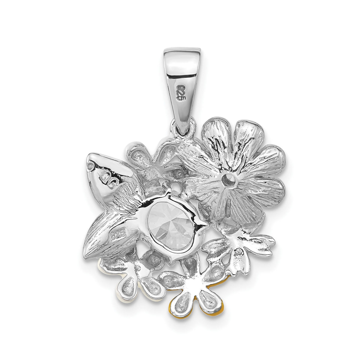 Sterling Silver Pendant with Cubic Zirconia and Colorful Enamel Daisies, Floral Garden Theme