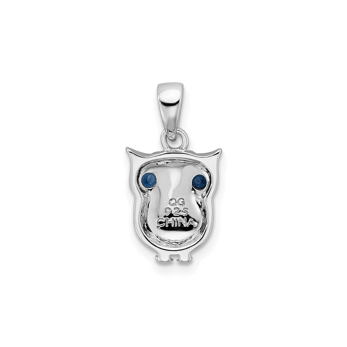 Sterling Silver Owl Pendant with Blue Glass Eyes, Detailed Animal Charm Design