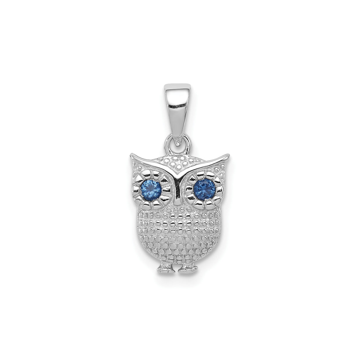Sterling Silver Owl Pendant with Blue Glass Eyes, Detailed Animal Charm Design