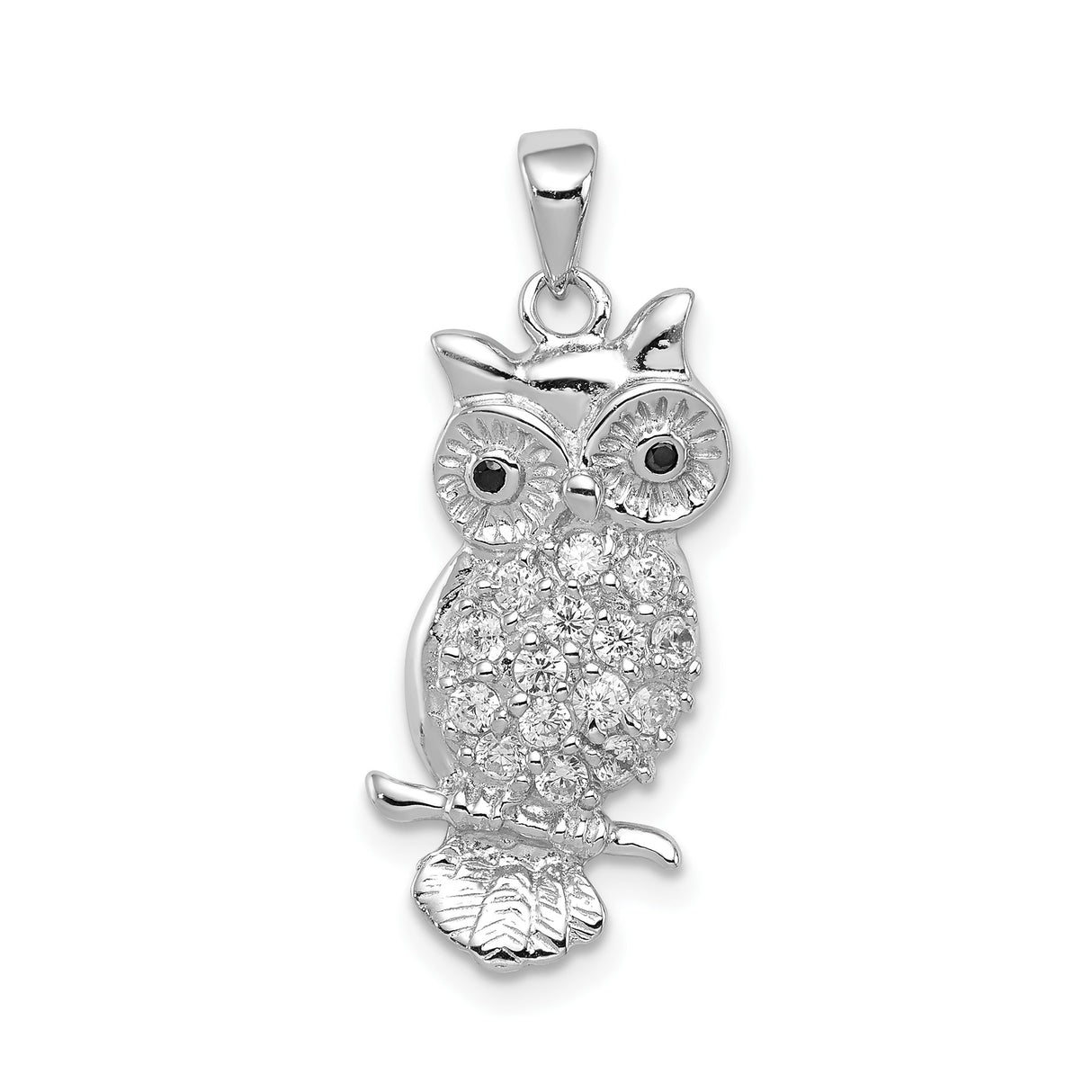 Sterling Silver Owl Pendant with Cubic Zirconia, Nature-Inspired Bird Jewelry for Women