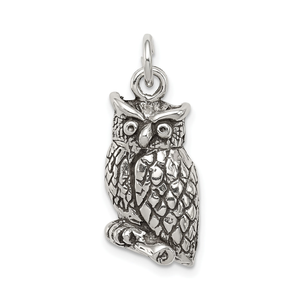 Sterling Silver Owl Pendant with Detailed Feather and Branch Design, Nature Inspired
