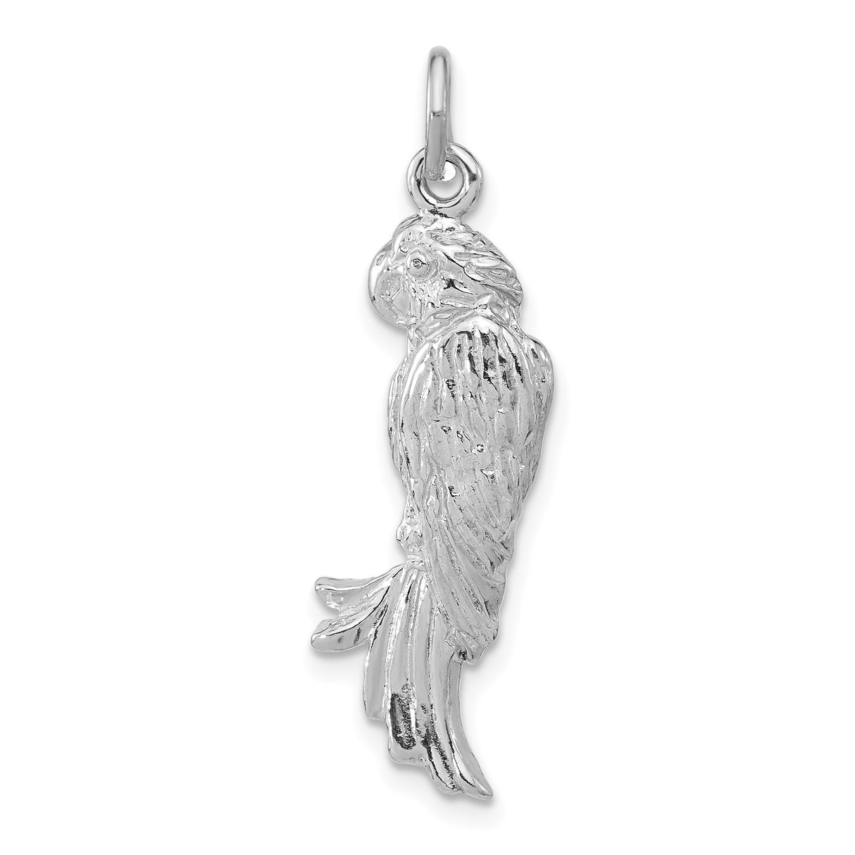 Sterling Silver Parrot Pendant with Detailed Feather Engraving, Nature-Inspired Animal Charm