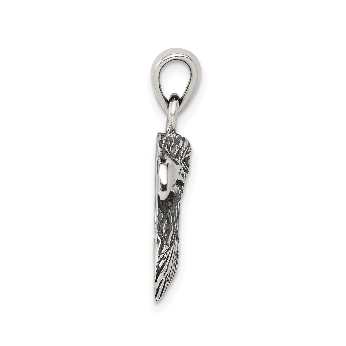 Sterling Silver Eagle Head Pendant with Feather Detail, Patriotic Biker Jewelry for Men