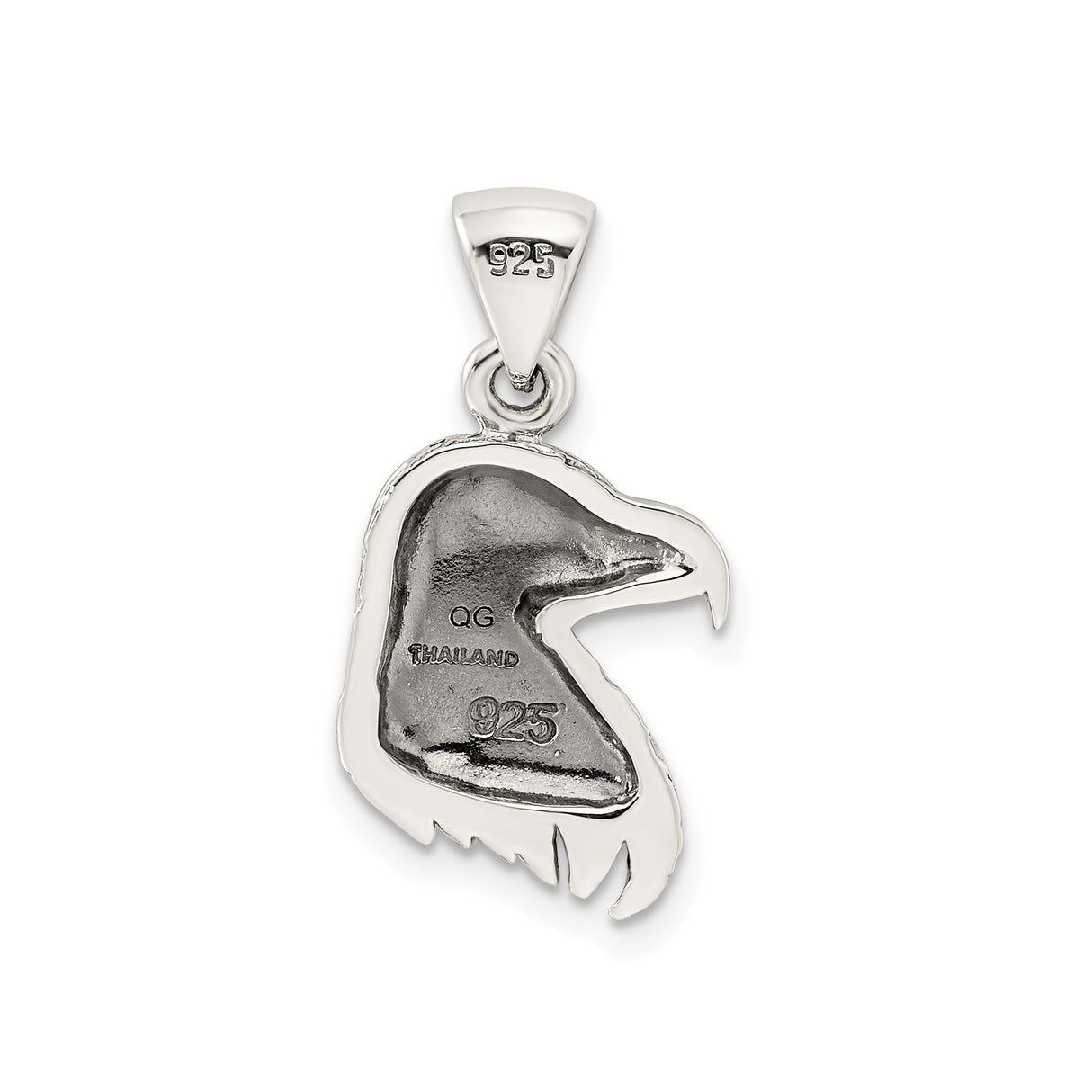 Sterling Silver Eagle Head Pendant with Feather Detail, Patriotic Biker Jewelry for Men