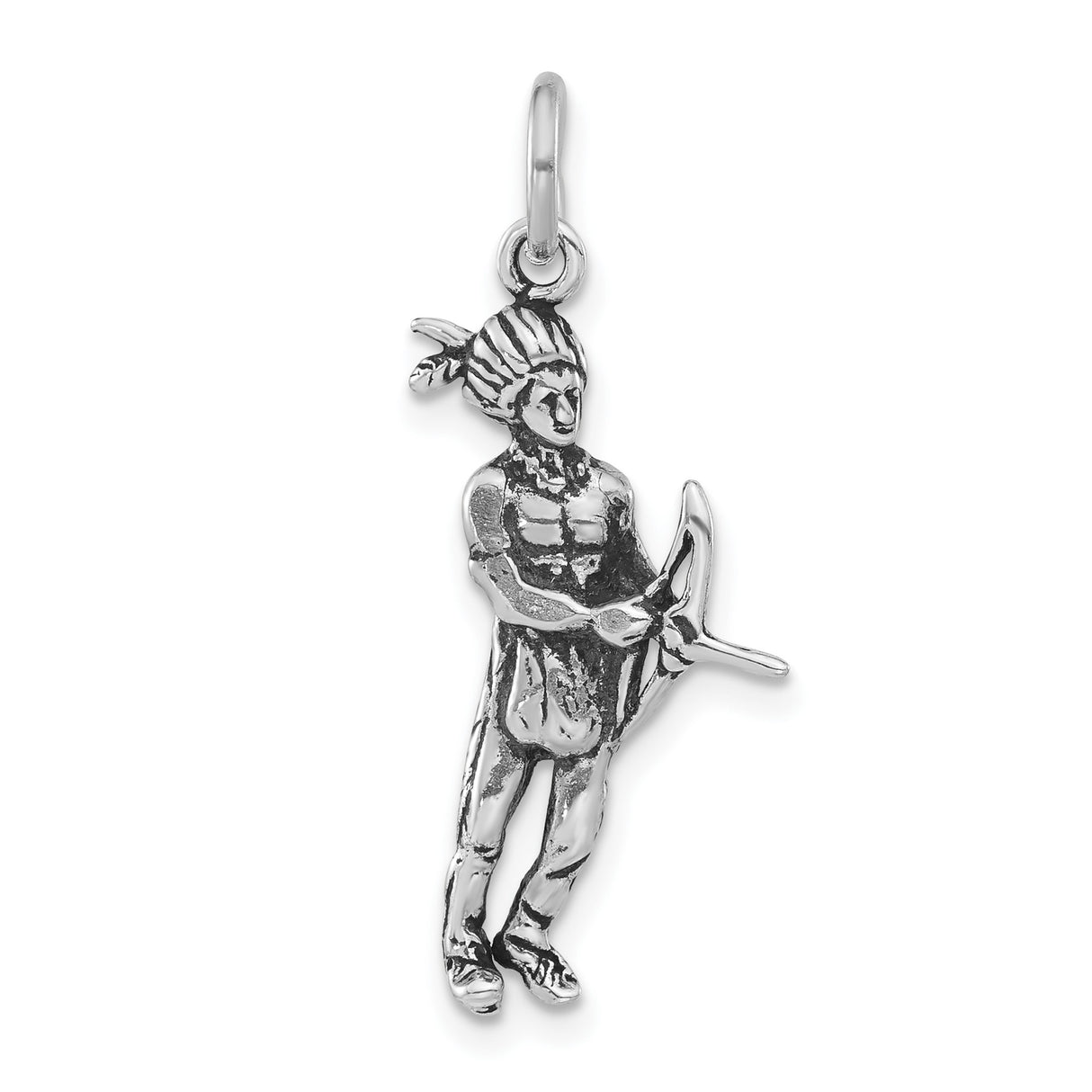 Sterling Silver Native American Warrior Pendant with Feathered Headdress and Bow Detail