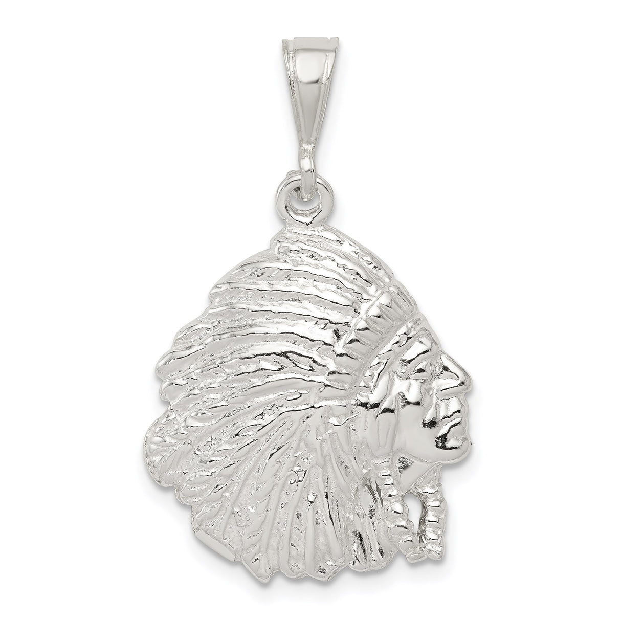 Sterling Silver Native American Chief Pendant with Headdress Design, Tribal Style for Men