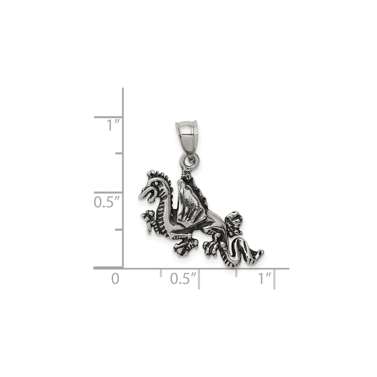 Sterling Silver Winged Dragon Pendant with Gothic Medieval Fantasy Design
