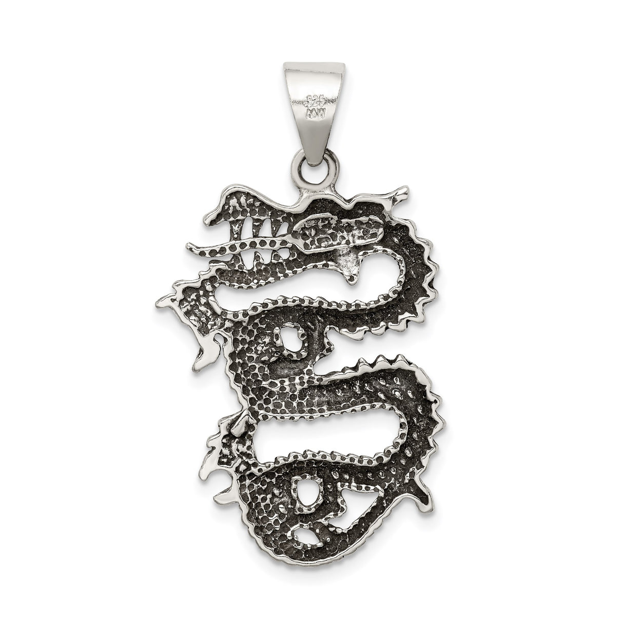 Sterling Silver Dragon Pendant with Detailed Eastern Design, Symbol of Strength and Wisdom