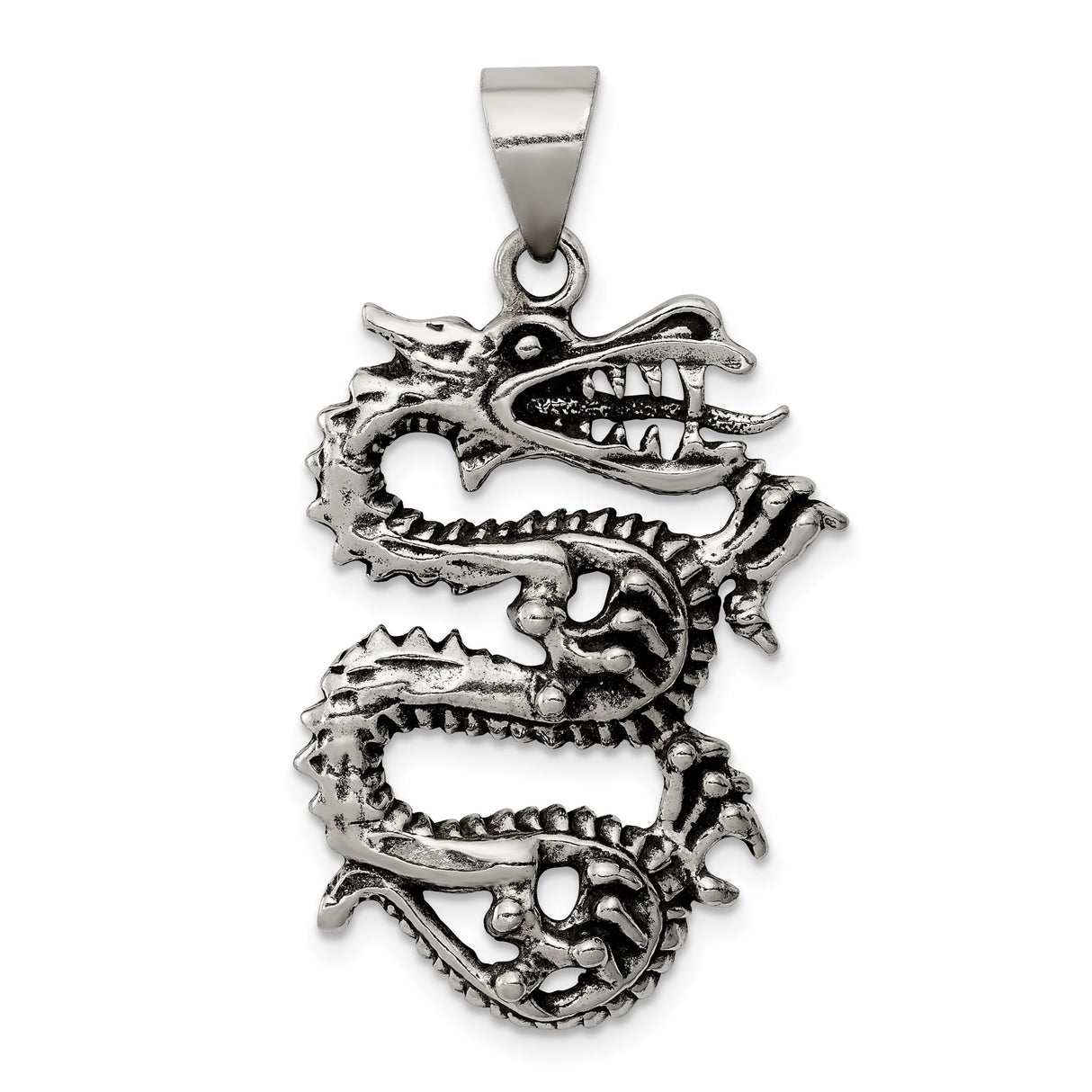 Sterling Silver Dragon Pendant with Detailed Eastern Design, Symbol of Strength and Wisdom