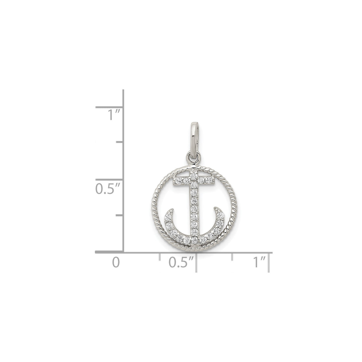 Sterling Silver Anchor Pendant with Cubic Zirconia, Rope Edge Circle, Nautical Faith Design