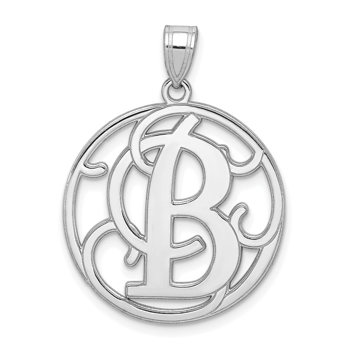 Sterling Silver Pendant, Letter B Monogram Charm with Ornate Script Openwork Design