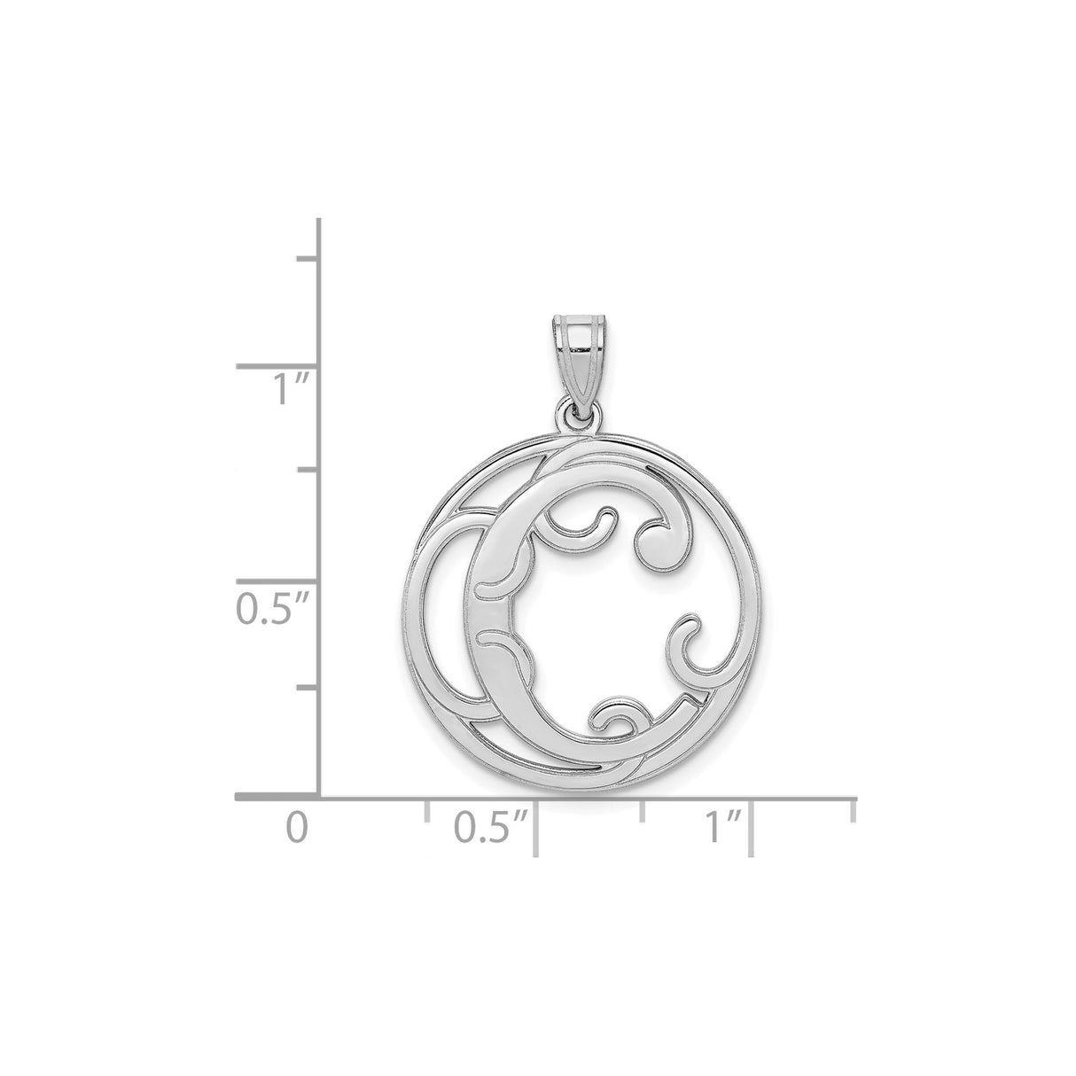 Sterling Silver Initial Pendant with Script Letter C, Round Openwork Monogram Design