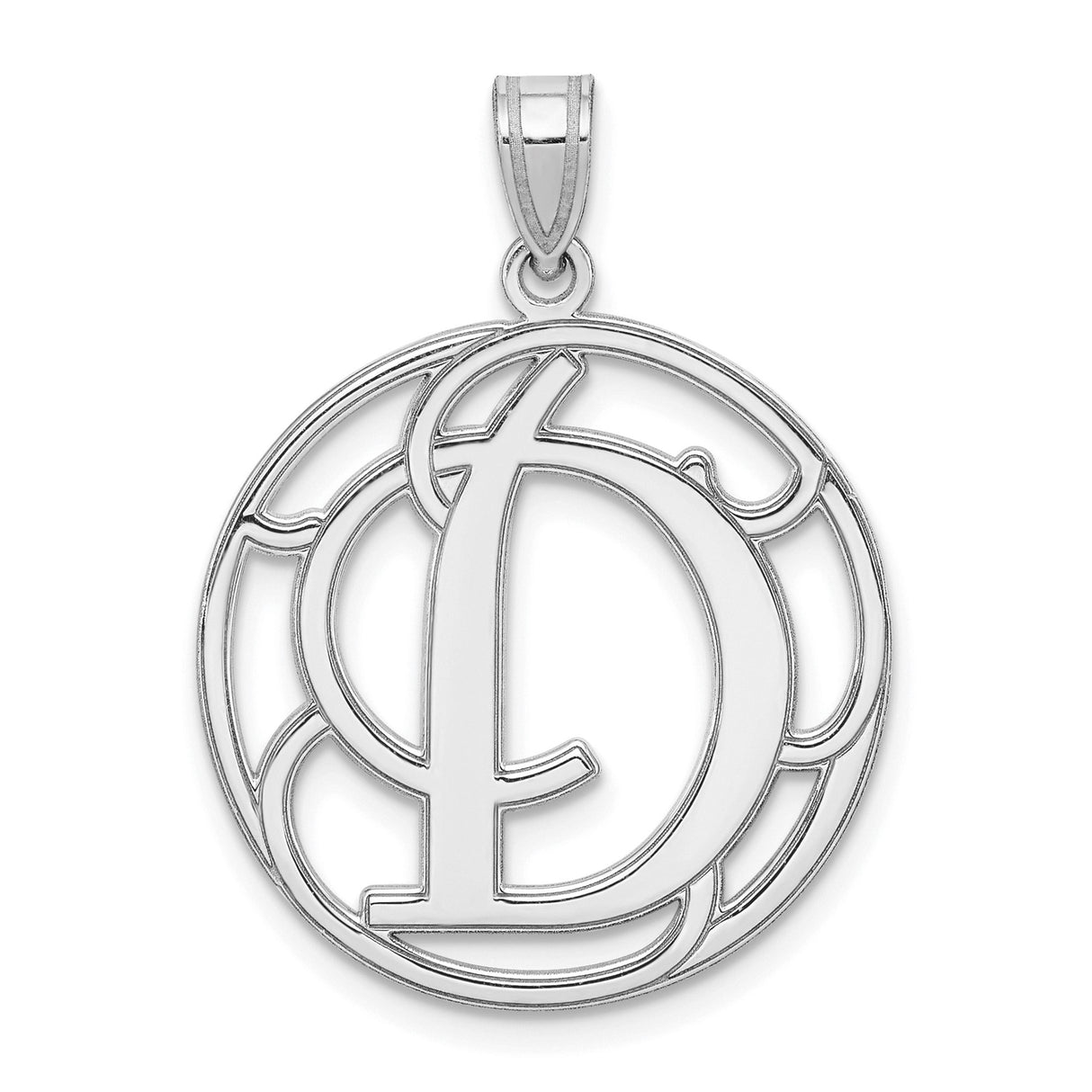 Sterling Silver Initial D Pendant, Openwork Circle Monogram Charm, Script Letter Jewelry