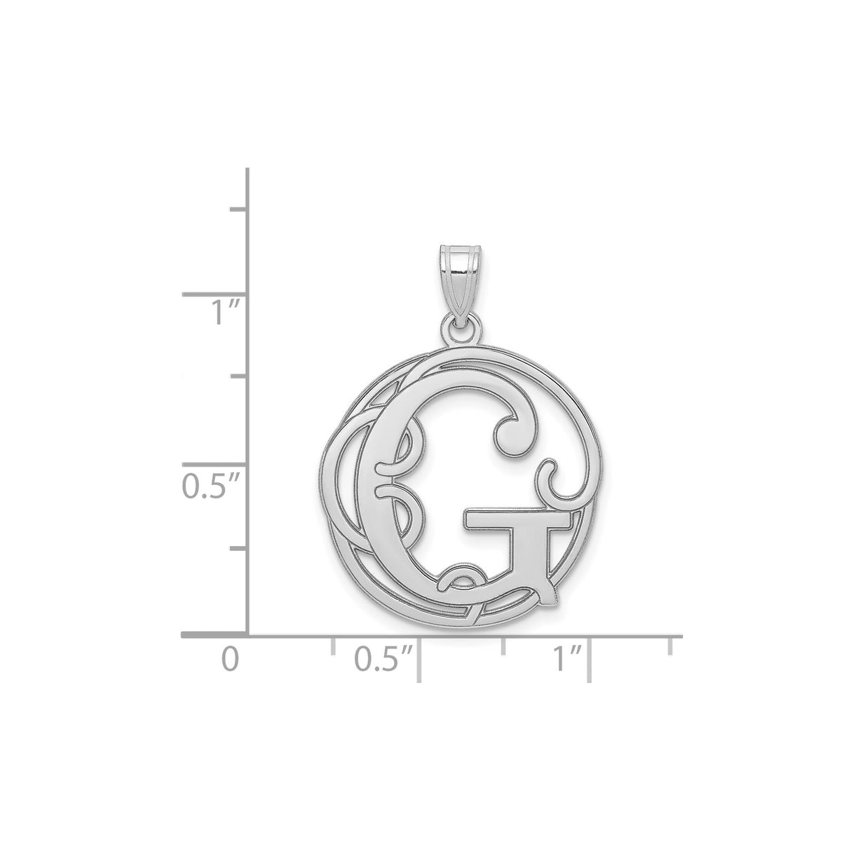 Sterling Silver G Pendant with Scroll Design, Script Letter Alphabet Charm