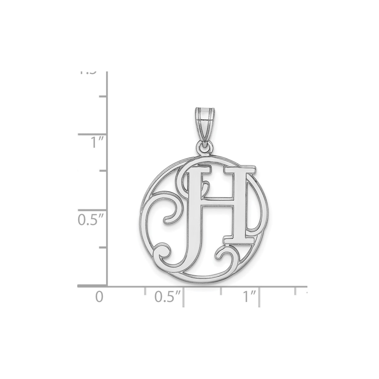 Sterling Silver Initial Pendant with Cutout Letter H, Script Monogram Frame Charm
