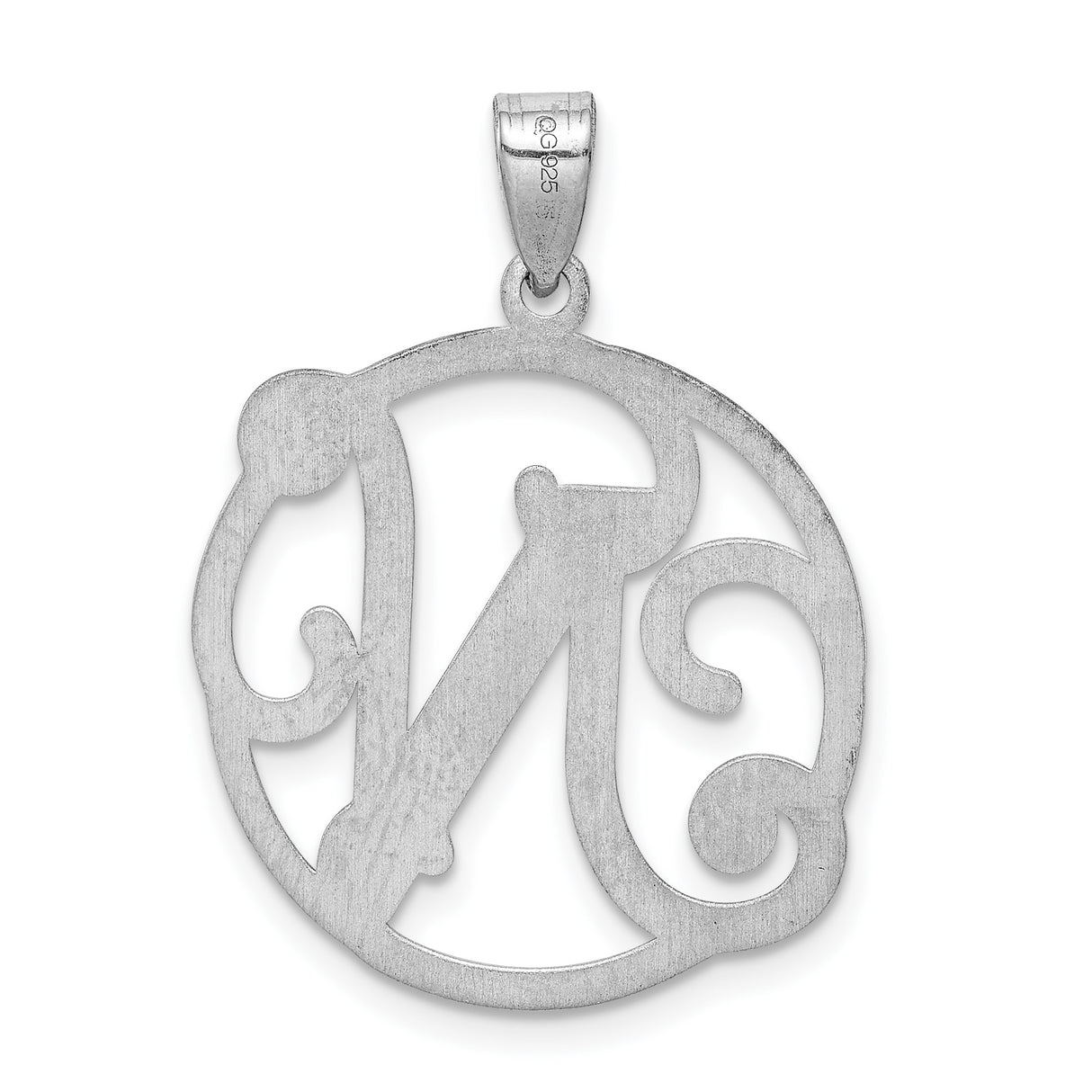 Sterling Silver Letter N Pendant with Circular Filigree Design, Script Monogram Charm for Women
