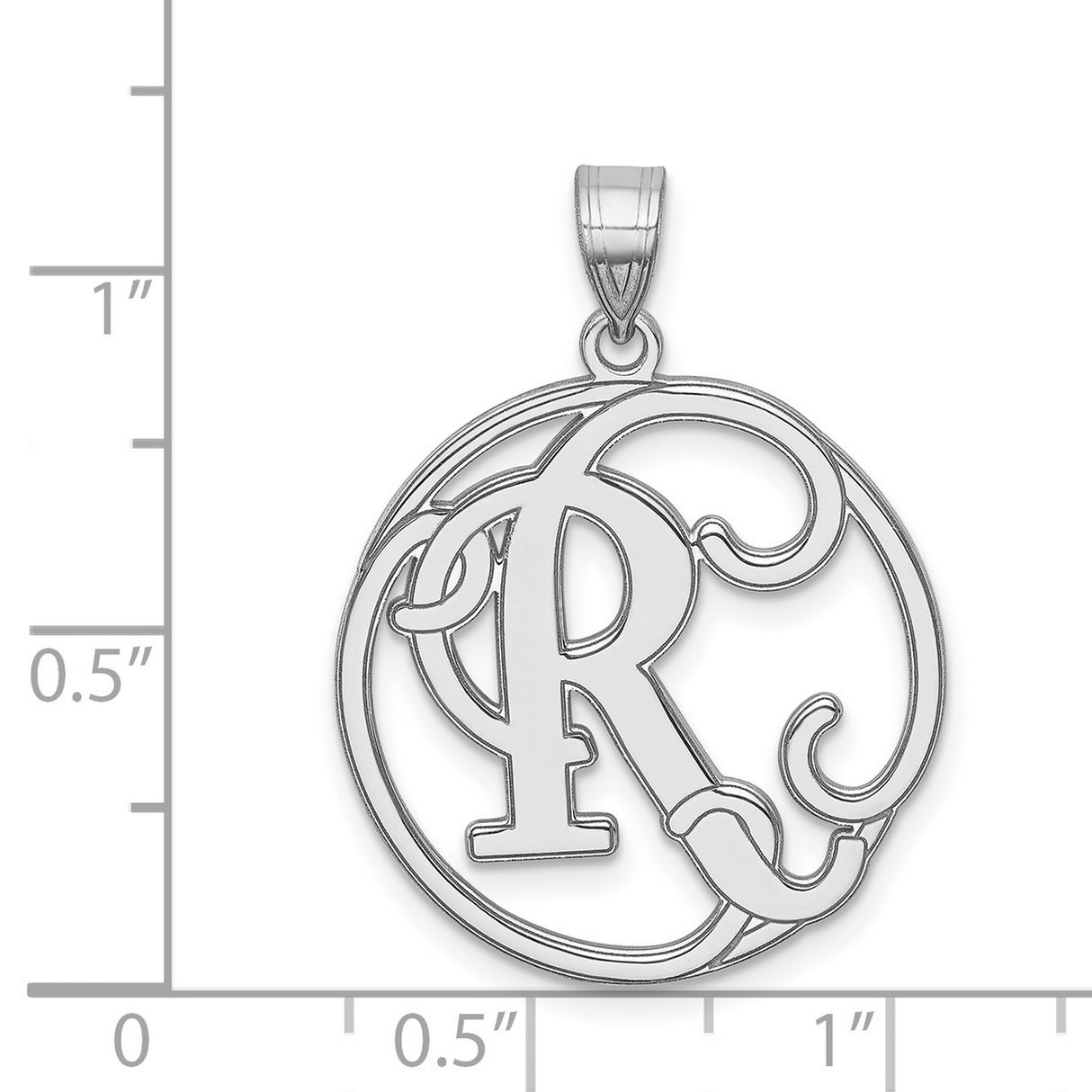 Sterling Silver Initial Pendant with Ornate Letter R in Circular Openwork Design
