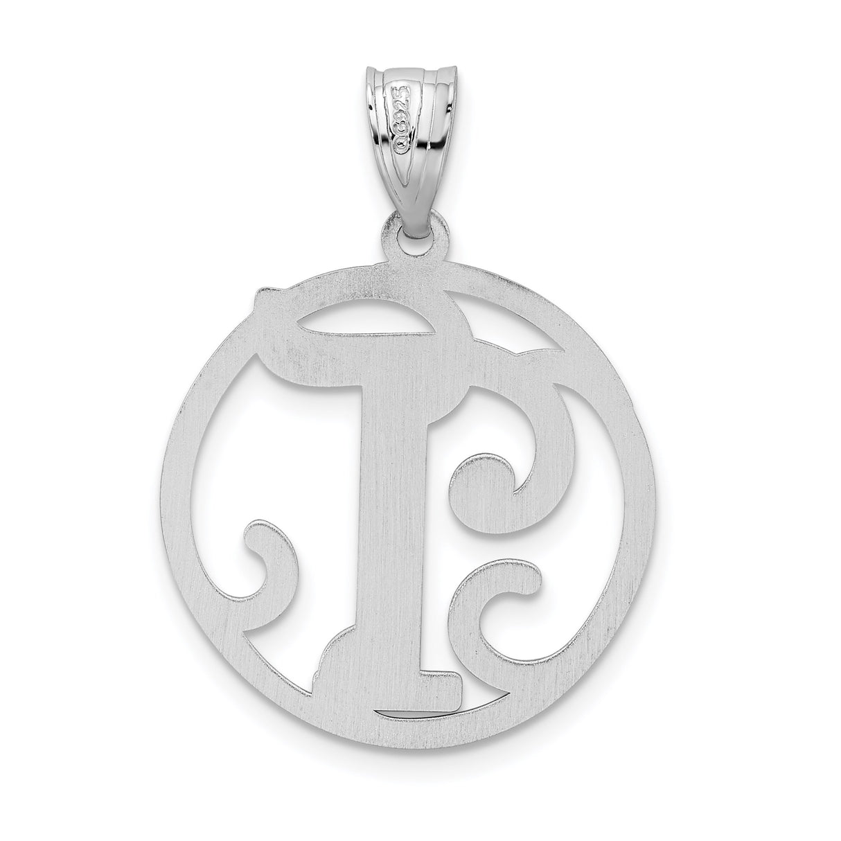 Sterling Silver Initial T Pendant with Round Frame, Script Letter Charm