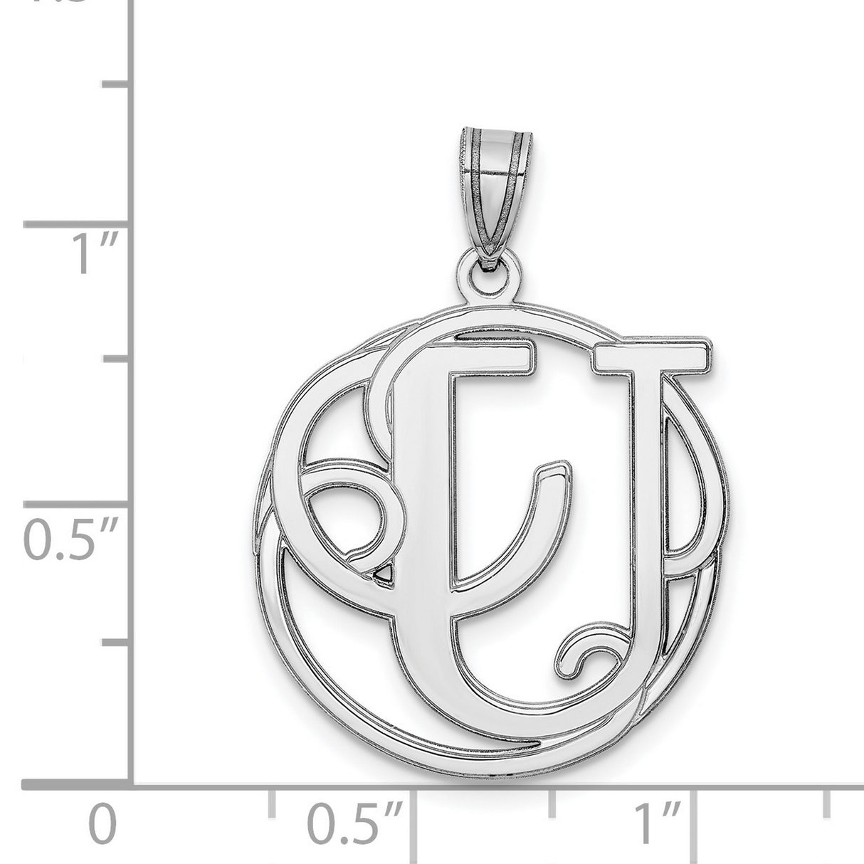 Sterling Silver Monogram Pendant with Interlocking E and J Letters in Openwork Circle Design